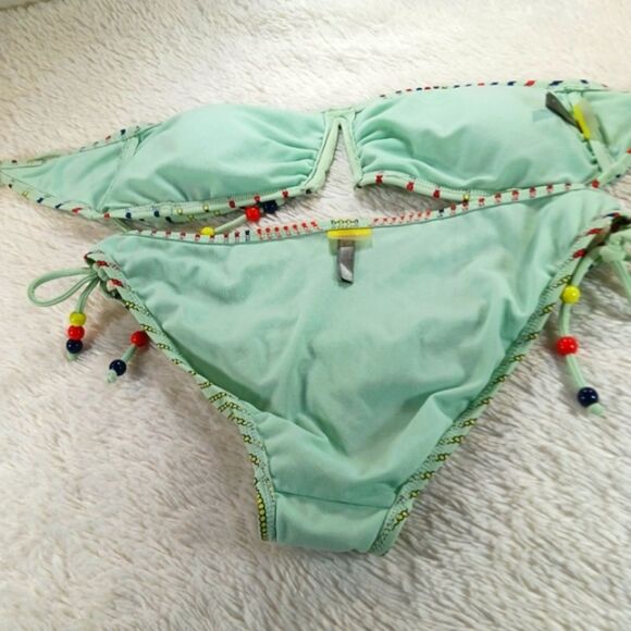 LA Hearts 2 Piece String Bikini With Strapless Bandeau Top. Retro Boho Beaded L - Picture 12 of 12